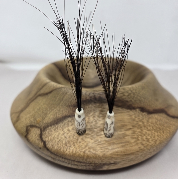 Stamped Wooden Bowl With Beads-Course Hair Decorative Handmade Light Dark Browns - Picture 2 of 11